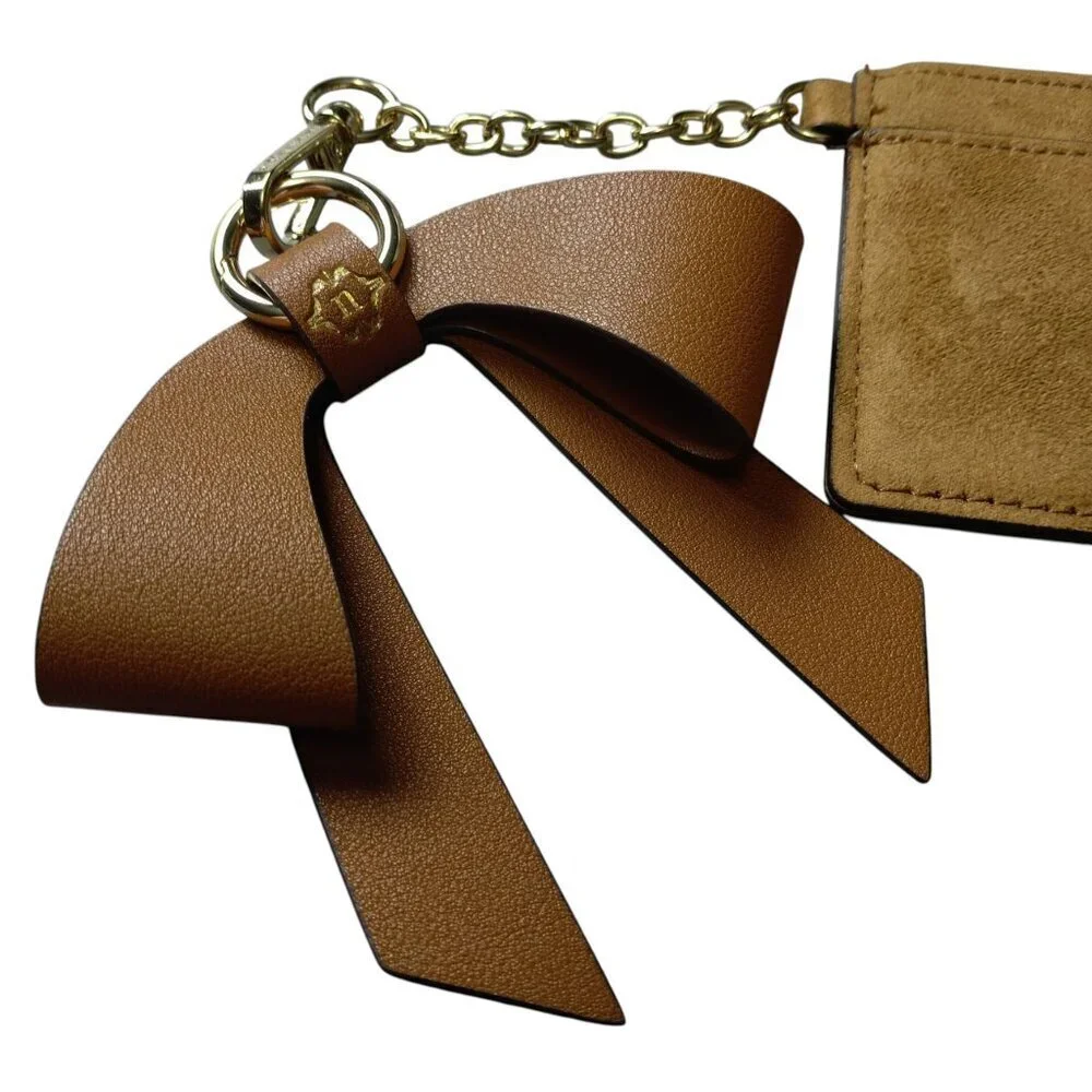 NANETTE LEPORE  Brown Card Wallet With Bow Chain Accent Faux Suede/Leather